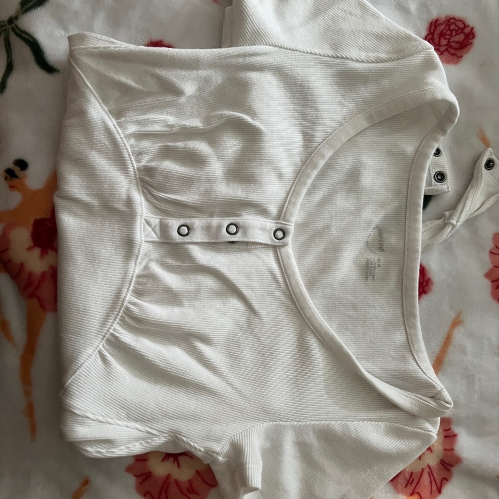 White Ribbed Button-Front Top